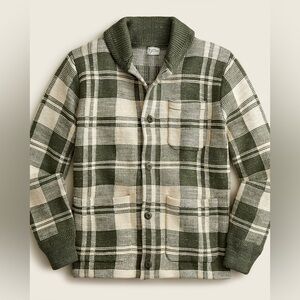 J. Crew Men’s Cotton Knit Chore Coat Jacket Sweater Large Green Plaid Preppy